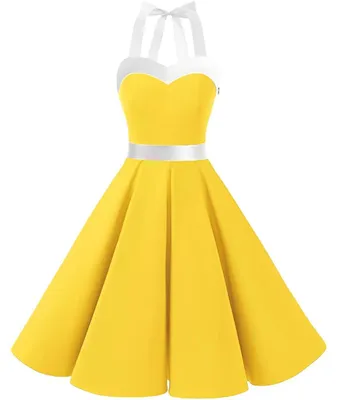 Obrázek produktu pro DRESSTELLS Dámské koktejlové šaty Midi Retro 50. léta Vintage Žluté S
