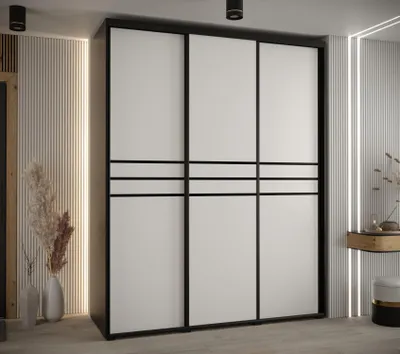 Produktbild von Kleiderschrank YVONA 10 - 200/60 cm, schwarz/weiß/schwarz