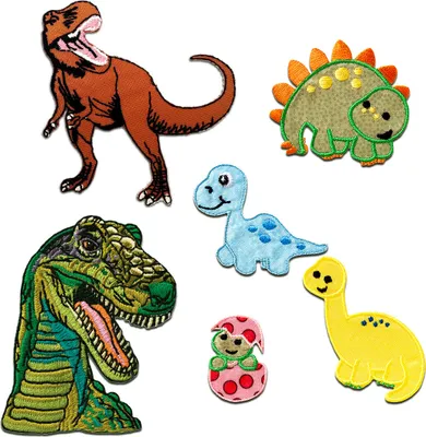 Produktbild von Dino Set 6 Stück Tier - Aufnäher, Bügelbild, Aufbügler, Applikationen, Patches, Flicken, Zum Aufbügeln