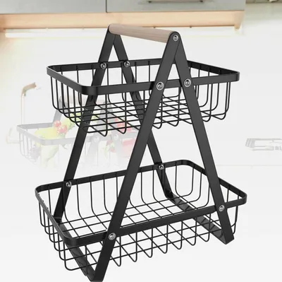 Produktbild von Obst-Etagere mit 2 Tieren Obstschale 27x17x30cm Obstkorb Obstschale Brotkorb Gemüsebrotkorb Modern für Küche Deko Gemüse Obst Snacks (Schwarz)