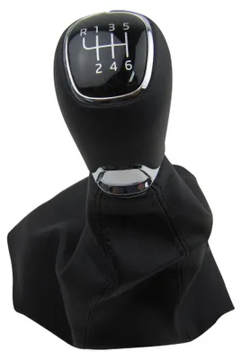 Produktbild von Original Leder Schaltknauf Schaltmanschette 6-Gang Schwarz Alu Chrom für VW