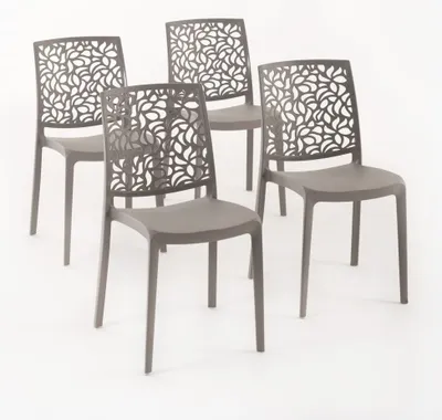 Immagine prodotto di set di 4 sedie impilabili in polipropilene con fibra di vetro per uso esterno e giardino, bar e ristorante, cucina design moderno - ANNA - Tortora
