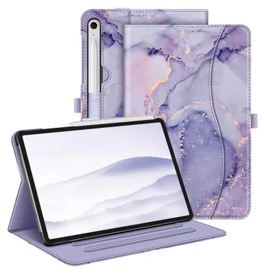 Produktbild von Fintie Hülle für Samsung Galaxy Tab S10 FE/S9 FE 10.9"/S9 11" Tablet, Multi-Winkel Folio Schutzhülle mit Dokumentenfach und Auto Schlaf/Wach Funktion, Lila Marmor
