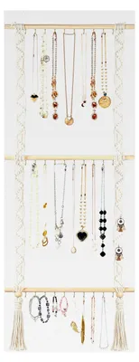 Produktbild von Hängender Schmuck-Organizer aus Makramee mit 30 Haken, Wandmontage, Halter für Halsketten, Armbänder und Ohrringe (Beige)