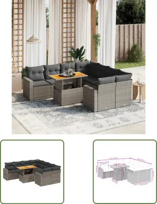 Produktbild von The Living Store 9-tlg. Garten-Sofagarnitur mit Kissen Grau Poly Rattan