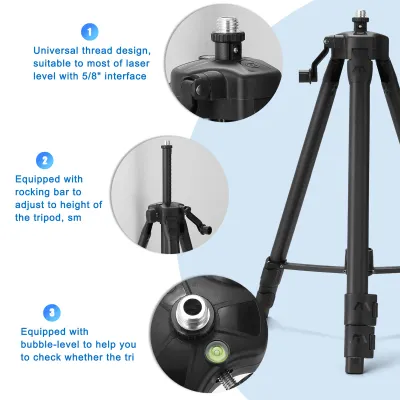 Image de Niveau laser multifonction à 16 lignes, 3° d'auto-nivellement, outil de nivellement rechargeable à batterie au lithium, autocollant mural omnidirectionnel, étanche, kit d'outils de bricolage comprenant une rallonge de 1,2 m réglable sur 3 hauteurs et un trépied