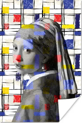 Produktbild von MuchoWow® Poster Mondrian - Mädchen mit Perlenohrring - Collage 20x30 cm - Papierdruck