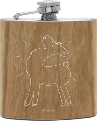 Produktbild von Mr. & Mrs. Panda feldflasche Lama Stolz - Transparent - Geschenk, Neustart, Alkoholflasche, Freundin, schnapsflasche, taschenflasche, Lamas, Familie, holz flachmann