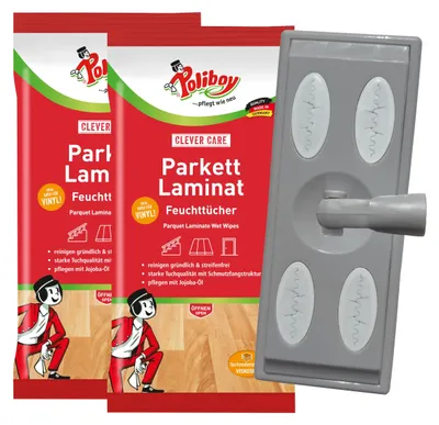 Produktbild von POLIBOY Parkett Laminat Feuchttücher - 2x 15 Tücher - Mit Wischaufsatz