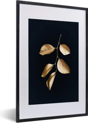 Produktbild von MuchoWow® MuchoWow® Gerahmtes Poster Blätter - Schwarz und Gold - Luxus 40x60 cm - Poster mit zchwarzem Bilderrahmen - Poster in Rahmen
