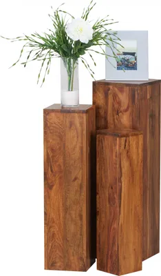 Produktbild von WOHNLING Sheesham Massivholz Blumentisch 3er Set Satztisch Säulentisch Dekosäule