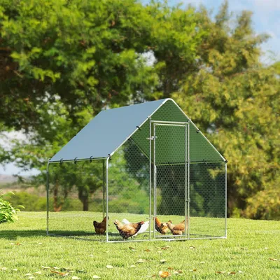Produktbild von SUGIFT verzinkter Stahl mit UV-Dach, Hühnerstall Freilaufgehege 2x2x2m, abschließbar, wetterfest  |  Silber  |  für 4-6 Hühner  |  4m²