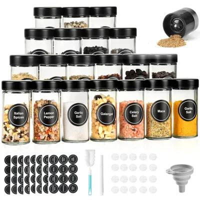 Produktbild von Set aus 20 Glasgewürzgläsern mit Deckel und Gewürzmühle