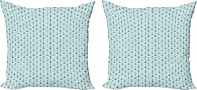 Produktbild von ABAKUHAUS Anker Kissenbezug Set (2Stück), Maritim Ikonen auf Chevon Zickzack Hintergrund, 45 x 45 cm, Seafoam Teal