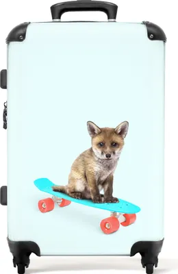 Obrázek produktu pro NoBoringSuitcases.com® Velký kufr - Liška - Zvířata - Skateboard - Modrý - Kombinovaný zámek TSA - Pevná skořepina na kolečkách - 72 litrů - Cestovní kufr - 66 cmKufr střední 67x43x25 cm, 72L,