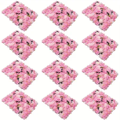 Image de Panneau de fleurs artificielles - Panneau mural floral - Mur de fleurs artificielles - Panneau décoratif floral - Panneaux de fleurs en soie - 12 pièces