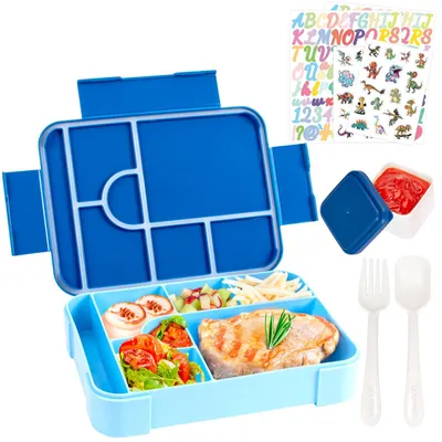 Produktbild von Auslaufsichere Kinder-Lunchbox mit Fächern, Bento-Box für Kinder, Schul-Lunchbox für Mädchen und Jungen, mikrowellen- und spülmaschinengeeignet - Fassungsvermögen 1330 ml (Blauw-B)