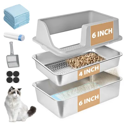 Immagine prodotto di Lettiera per gatti in acciaio inossidabile con coperchio e setaccio, ideale per uso domestico
