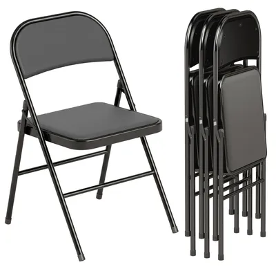 Productafbeelding van HOMCOM 4-delige set inklapbare stoelen, draagbare bureaustoelen met kussen, stalen poten, zwart