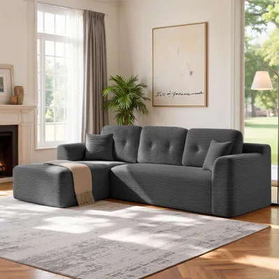Produktbild von VASAGLE Modulares Sofa, Ecksofa mit Liege links, 244 cm breit, vakuumverpackt, keine Montage erforderlich, grau, KI-generiertes Bild