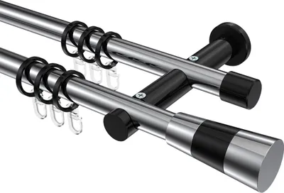 Produktbild von Interdeco Gardinenstange / Vorhangstange Chrom / Schwarz, Typ Platon Tanara (Konus Bicolor), 20 mm Ø 2-läufig, 420 cm