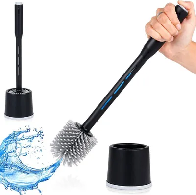 Produktbild von Silikon-Toilettenbürste mit Ständer und Flüssigkeitsspender schwarz 40 cm