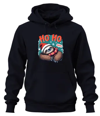Produktbild von HO HO NOPE Faultier Weihnachten Weihnachtsmütze Schal Hoodie Kapuzenpullover, Navy, M