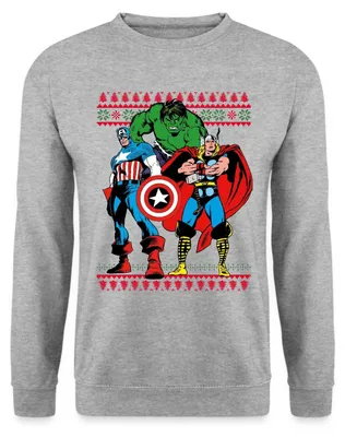 Produktbild von Spreadshirt Avengers Superhelden Ugly Christmas Uni Pullover, M, Weißgrau meliert