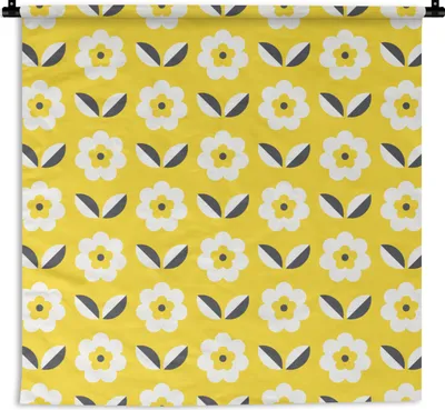 Produktbild von MuchoWow® Wandteppich Wandbehang Blume - Gelb - Muster - Sommer 60x60 cm Tapisserie Dekoration Wandtuch - Dekorationen - Wand Decke
