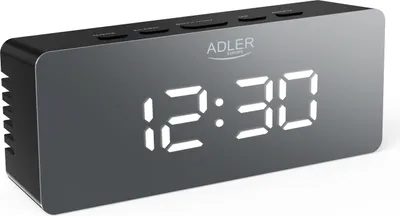 Produktbild von Adler Wecker schwarz LED Anzeige Datum  Raumtemperatur USB oder Batterie tragbar lautlos