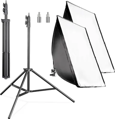 Produktbild von Walimex Pro 2er Set Softbox 40 x 60 cm mit 35 W LED inkl. 2 x FT-8051 Lampenstativ bis 260 cm Höhe, Studioleuchte 5000 K Tageslicht plus Lichtstativ mit Federdämpfung