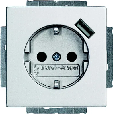 Produktbild von Busch-Jaeger 20 EUCBUSB-83, CEE 7/3 + USB, 2P+E, USB 2.0, Silber, Kunststoff, IP20