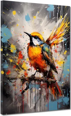 Produktbild von Vogel Pop Art Colour Leinwandbild Wandbild Kunstdruck XL Wanddeko: 60x80x4cm
