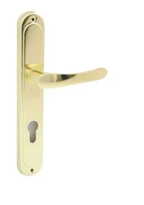 Produktbild von Domino Türdrücker-Garnitur ROMANA Langschild – Euro-Profilzylinder PZ – Messing Poliert – Elegante Türklinke für Innentüren