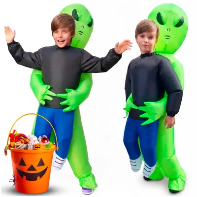 Productafbeelding van Springos Opblaasbaar Alienkostuum - Halloween Verkleedpak 120-155 cm