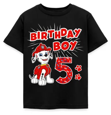 Produktbild von Spreadshirt Paw Patrol Marshall Geschenk 5. Geburtstag Kinder T-Shirt, 122/128 (7-8 Jahre), Schwarz