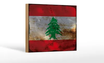 Produktbild von Holzschild Flagge Libanon 18x12 cm Flag of Lebanon Rost Dekoration