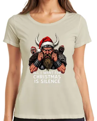 Obrázek produktu pro Dámské tričko All I Want For Christmas Viking Beard Santa Sarcastic Gift, Nature, 3XL