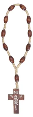 Holz-Rosenkranz, handgeschnitzt, Kruzifix, 15,5 cm, braun