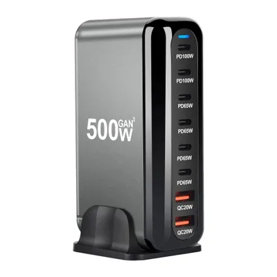Produktbild von 500W GaN Schnellladegerät mit 8 Anschlüssen, 4.0 und 3.0, Typ-C-PD-USB-Ladegerät, tragbares QC 4.0/3.0-Schnellladegerät