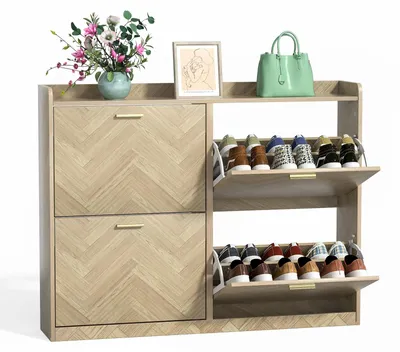 Schuhschrank aus Holz, 4 Schubladen, 4 Regalböden, 93x120x23,5 cm