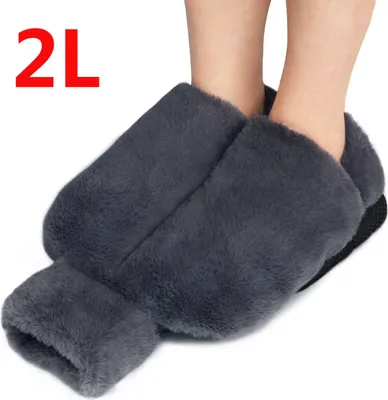Produktbild von 2 in 1 Fußwärmer Wärmflasche Ohne Strom Fusswärmer Fußwärmflasche Winter Fußheizung für Hause Büro Und Outdoor 2L Dunkelgrau