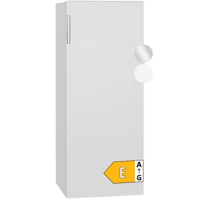 A white refrigerator with an energy efficiency label.