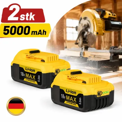 Image de 2 batteries de rechange 18V/20V 5Ah XR Lithium-Ion, compatibles avec les modèles DeWalt DCB200 et DCB184