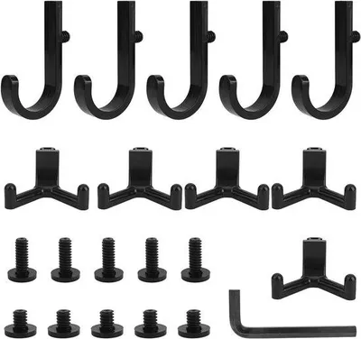 Image de Crochets pour outils de jardin - Organisateur pour le jardin - Noir, 21 pièces - Kit de fixation murale avec tournevis