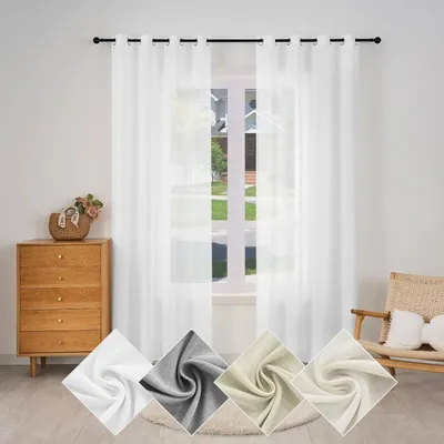 Produktbild von Halbtransparenter Vorhang mit Ösen aus Voile in Leinenoptik | Weiß | 135 x 245 cm