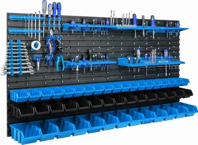 Image de 47 bacs gerbables étagère murale plastique 154 x 78 cm porte-outils atelier garage système de stockage bacs à bec Schütte