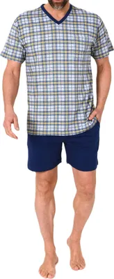 Obrázek produktu pro Normann pánské pyžamo s krátkým rukávem krátký pyžamový top kostkovaný - také v plus size velikosti ; šedá-mel. , 68