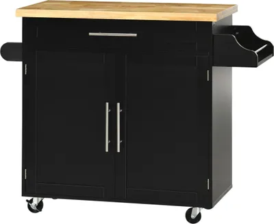 Produktbild von Küchenwagen Servierwagen Kücheninsel, 1 Gewürzregal, 1 Handtuchhalter, 109 cm x 40 cm x 89 cm, Schwarz