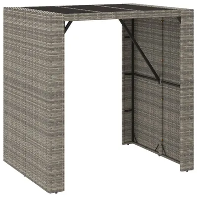 Zdjęcie produktu dla vidaXL Stolik barowy ze szklanym blatem szary 105x80x110 cm z polirattanu